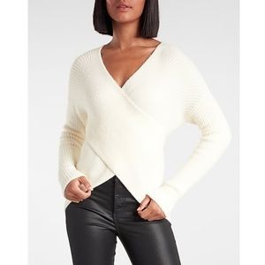 Express Cream Ribbed Wrap Tunic Sweater